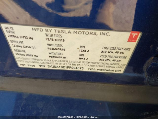 Photo 8 VIN: 5YJSA1S21FF094670 - TESLA MODEL S 