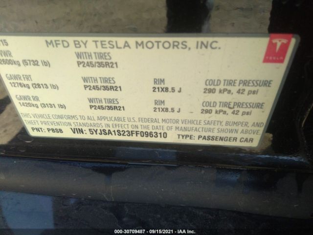 Photo 8 VIN: 5YJSA1S23FF096310 - TESLA MODEL S 