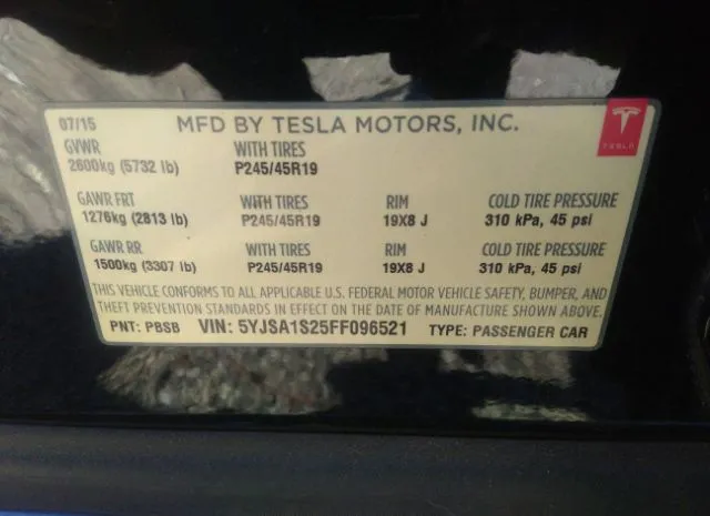 Photo 8 VIN: 5YJSA1S25FF096521 - TESLA MODEL S 