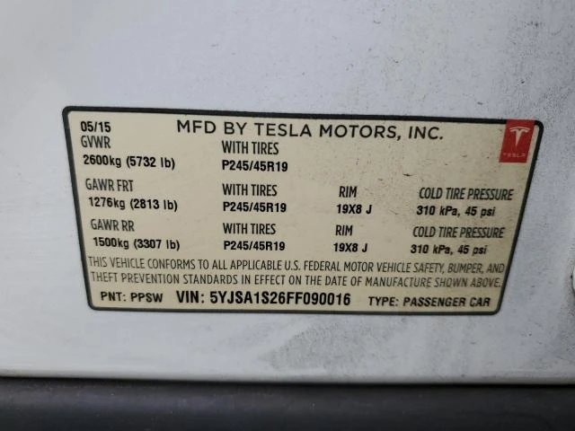 Photo 12 VIN: 5YJSA1S26FF090016 - TESLA MODEL S 70 