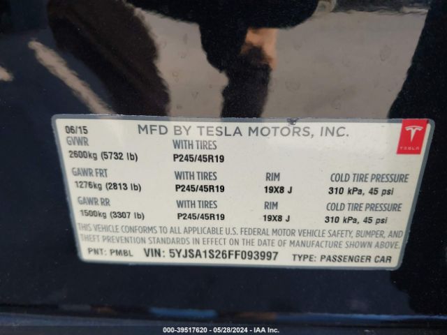 Photo 8 VIN: 5YJSA1S26FF093997 - TESLA MODEL S 