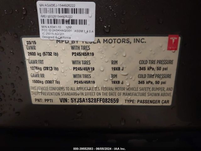 Photo 8 VIN: 5YJSA1S28FF082659 - TESLA MODEL S 