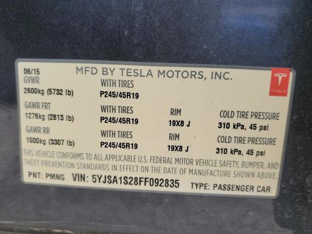 Photo 12 VIN: 5YJSA1S28FF092835 - TESLA MODEL S 70 