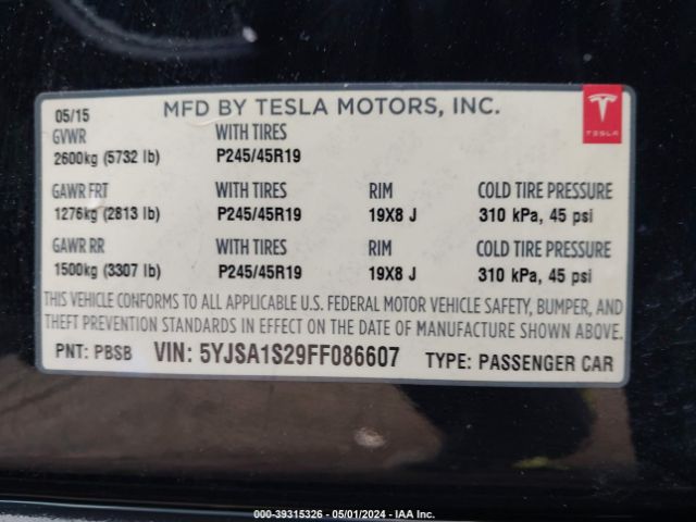 Photo 8 VIN: 5YJSA1S29FF086607 - TESLA MODEL S 