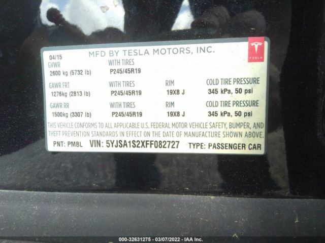 Photo 8 VIN: 5YJSA1S2XFF082727 - TESLA MODEL S 