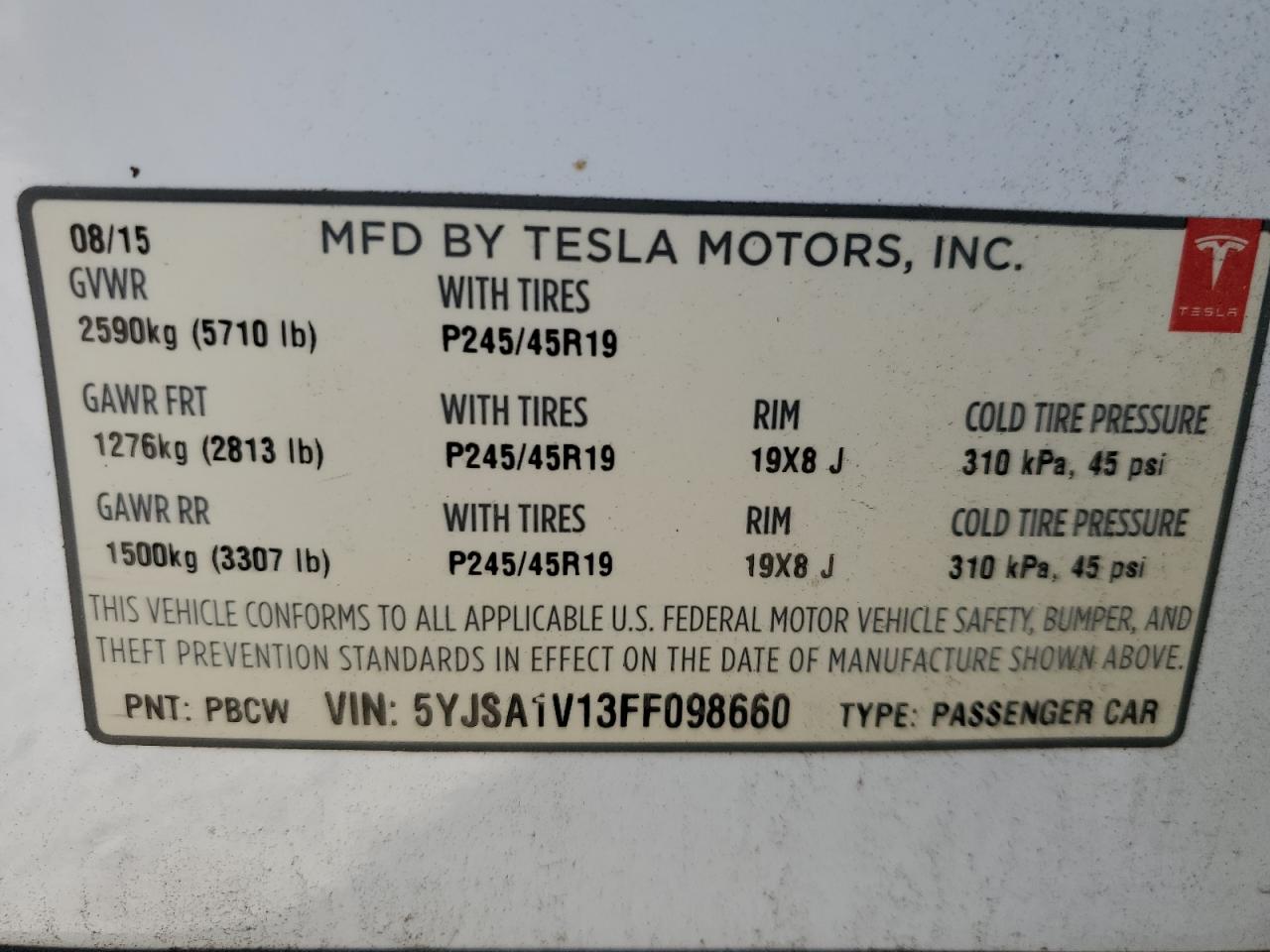 Photo 11 VIN: 5YJSA1V13FF098660 - TESLA MODEL S 