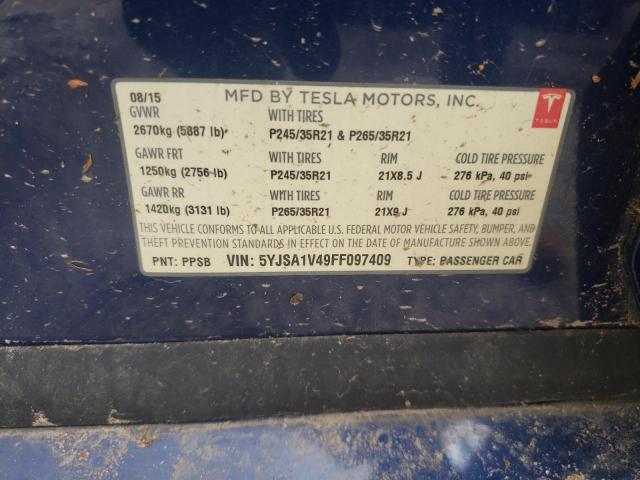 Photo 11 VIN: 5YJSA1V49FF097409 - TESLA MODEL S P9 