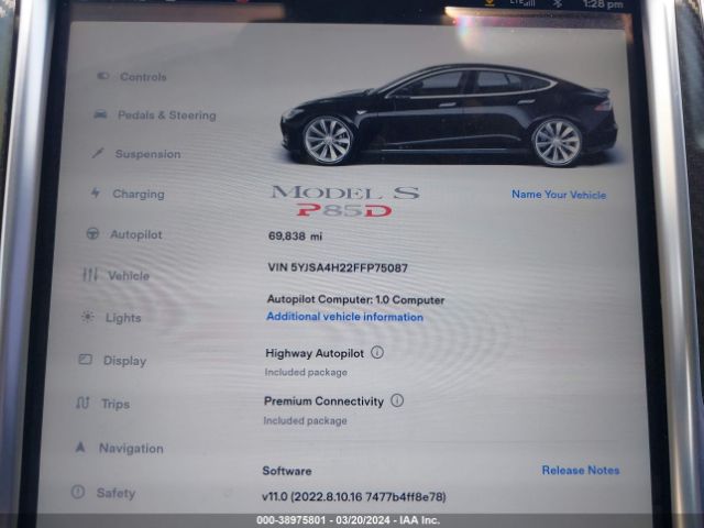 Photo 6 VIN: 5YJSA4H22FFP75087 - TESLA MODEL S 