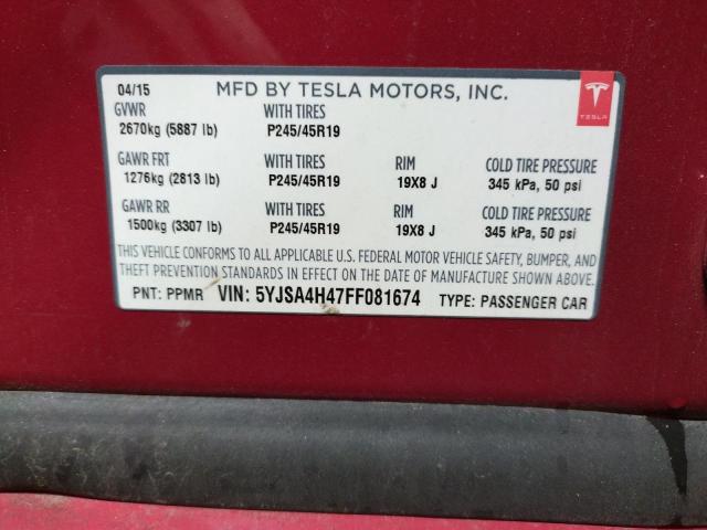 Photo 9 VIN: 5YJSA4H47FF081674 - TESLA MODEL S P8 