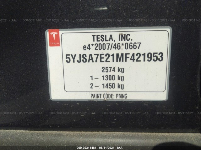 Photo 8 VIN: 5YJSA7E21MF421953 - TESLA MODEL S 