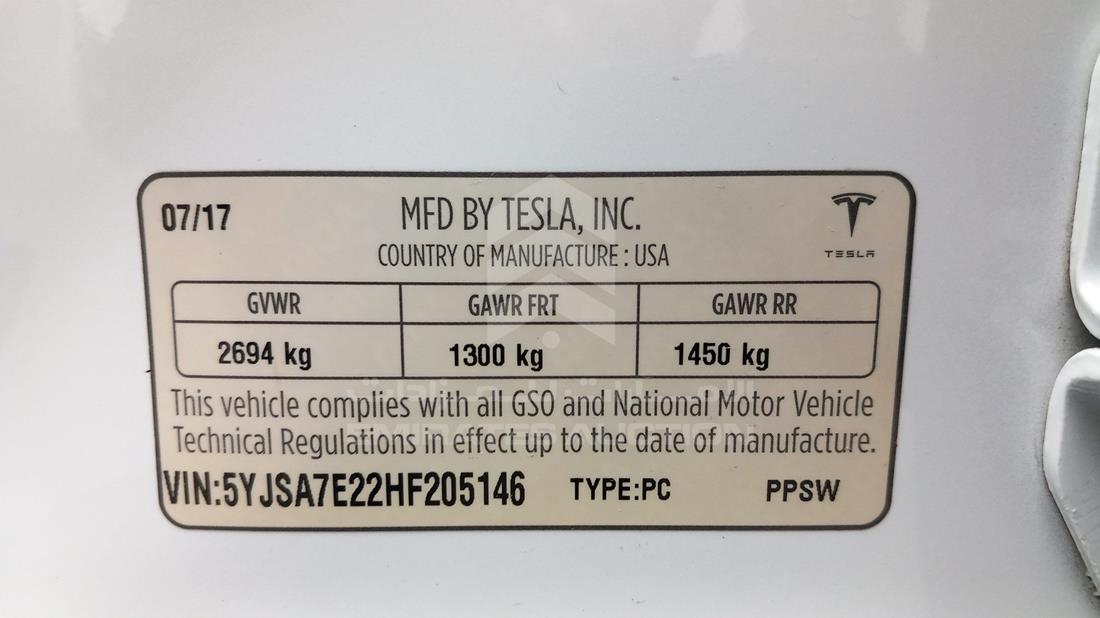 Photo 2 VIN: 5YJSA7E22HF205146 - TESLA MODEL S 