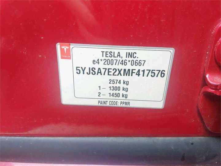 Photo 8 VIN: 5YJSA7E2XMF417576 - TESLA MODEL S 