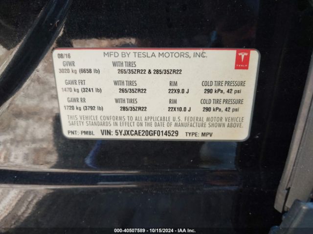 Photo 8 VIN: 5YJXCAE20GF014529 - TESLA MODEL X 