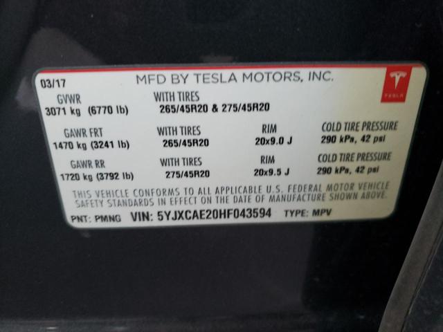 Photo 9 VIN: 5YJXCAE20HF043594 - TESLA MODEL X 