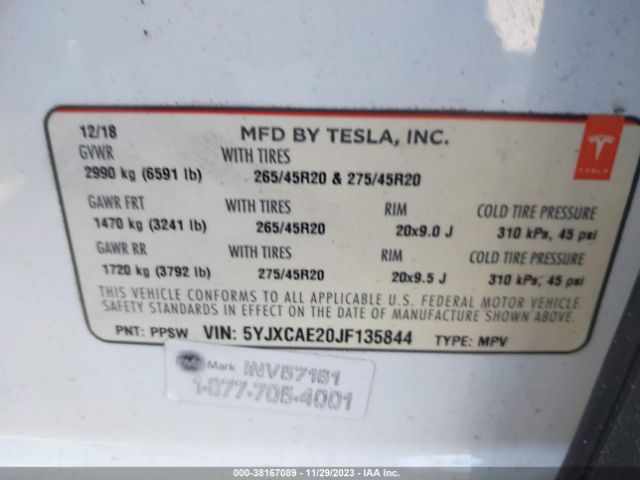 Photo 8 VIN: 5YJXCAE20JF135844 - TESLA MODEL X 