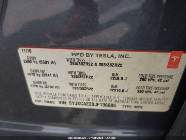 Photo 8 VIN: 5YJXCAE20JF136685 - TESLA MODEL X 