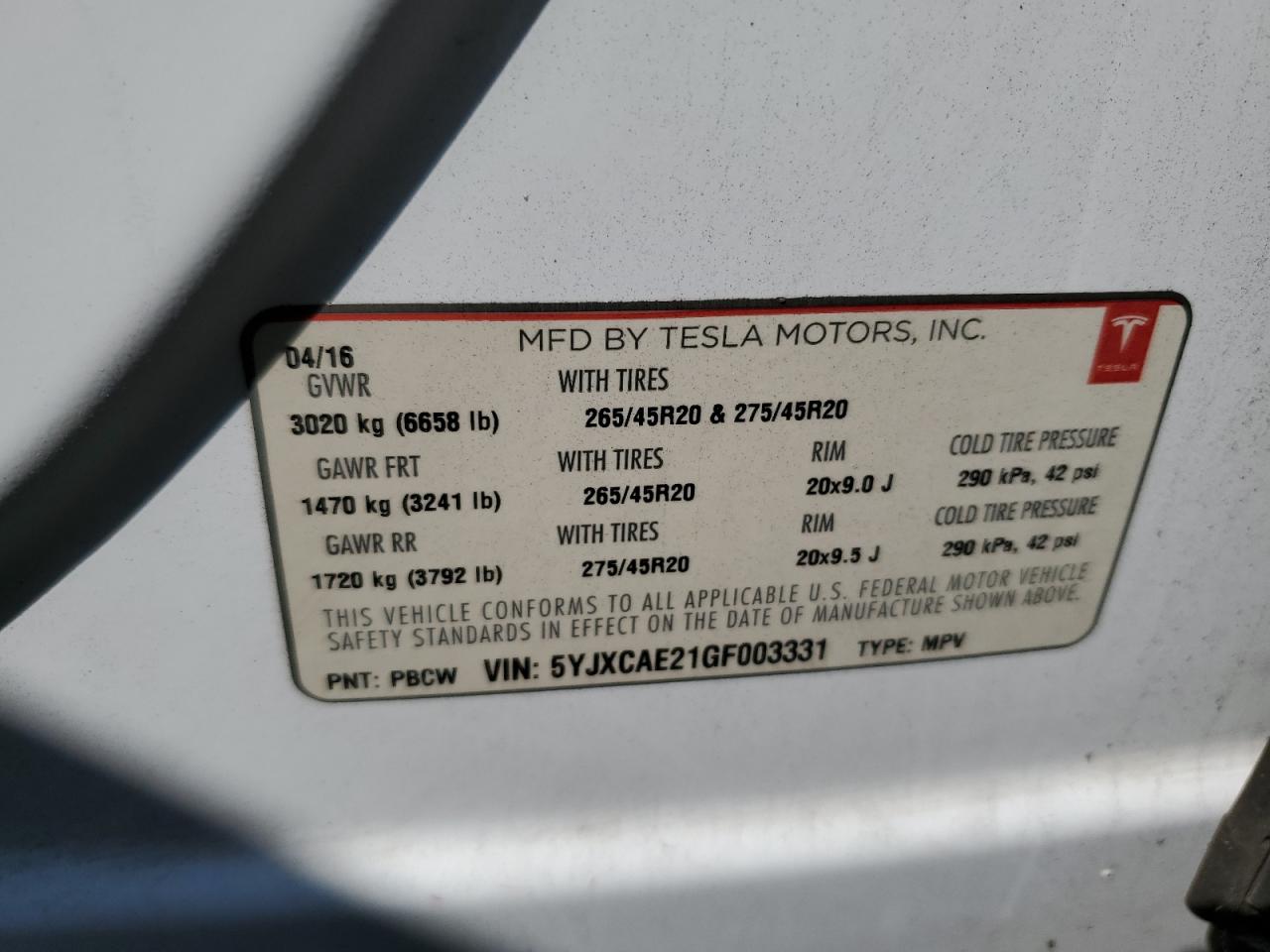 Photo 11 VIN: 5YJXCAE21GF003331 - TESLA MODEL X 