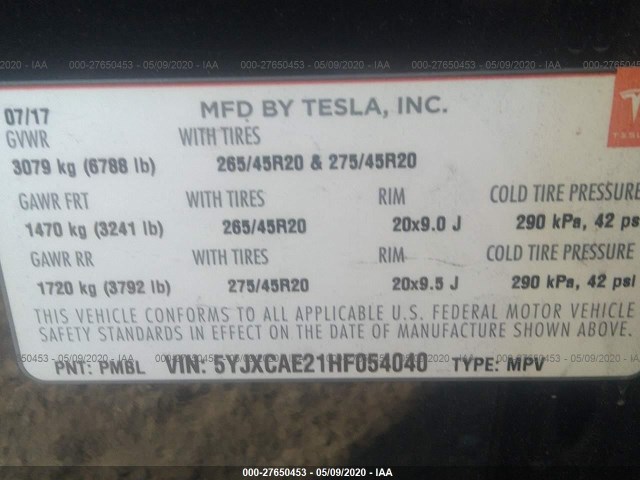 Photo 8 VIN: 5YJXCAE21HF054040 - TESLA MODEL X 