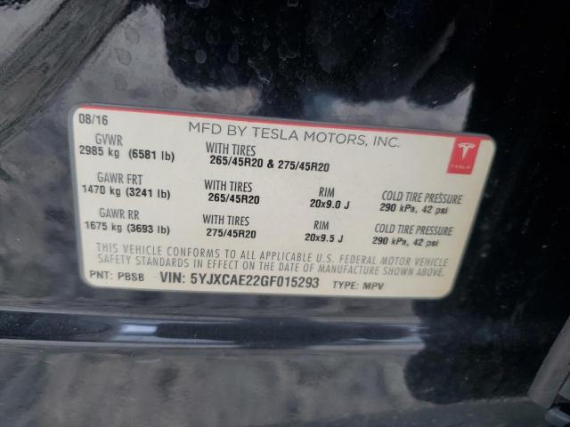 Photo 12 VIN: 5YJXCAE22GF015293 - TESLA MODEL X 