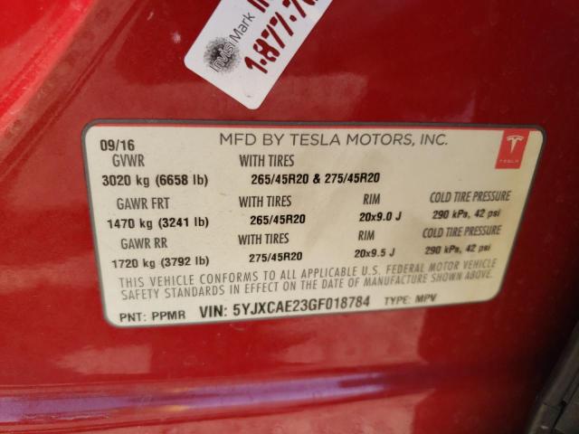 Photo 12 VIN: 5YJXCAE23GF018784 - TESLA MODEL X 