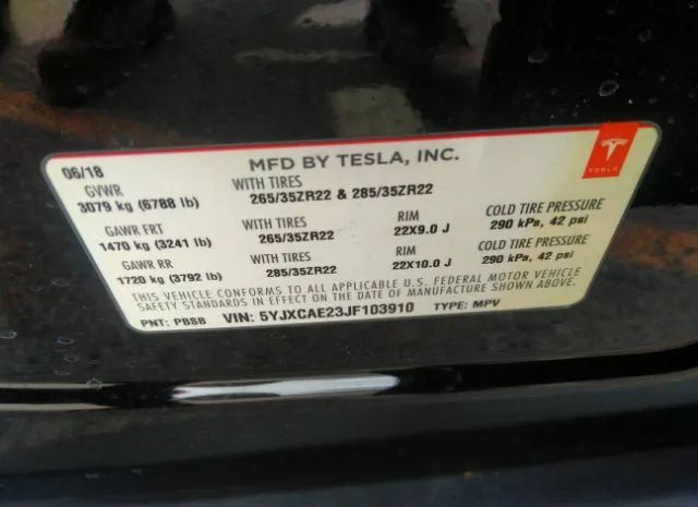 Photo 8 VIN: 5YJXCAE23JF103910 - TESLA MODEL X 