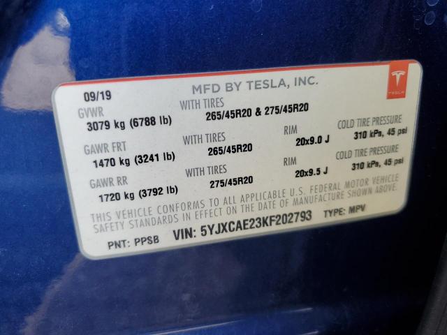 Photo 12 VIN: 5YJXCAE23KF202793 - TESLA MODEL X 