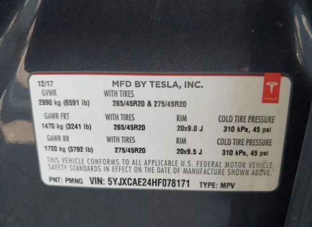 Photo 8 VIN: 5YJXCAE24HF078171 - TESLA MODEL X 