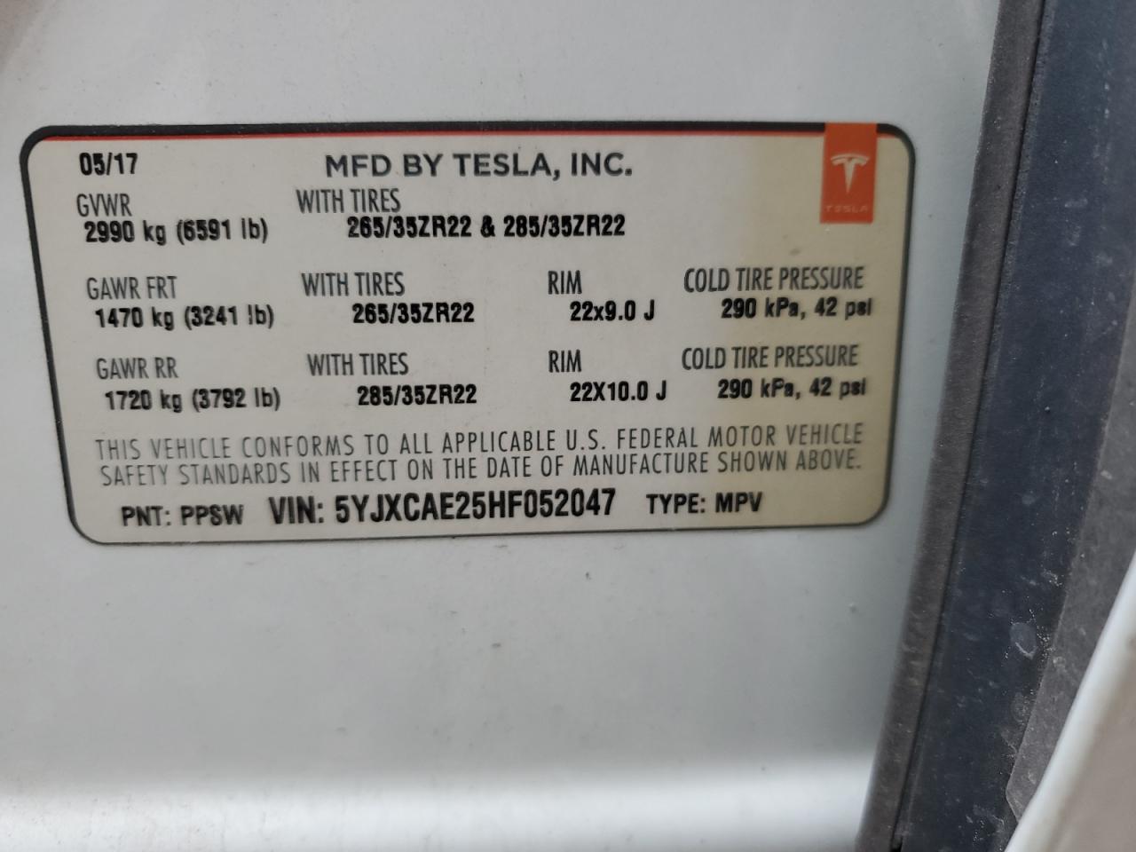 Photo 13 VIN: 5YJXCAE25HF052047 - TESLA MODEL X 