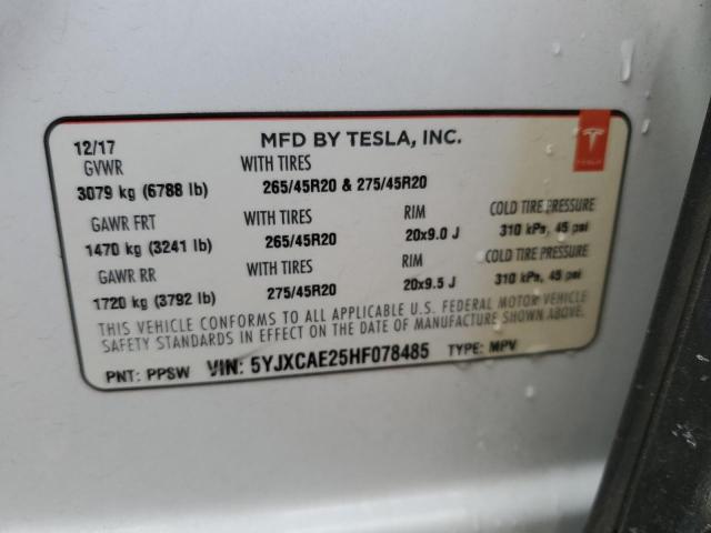 Photo 12 VIN: 5YJXCAE25HF078485 - TESLA MODEL X 