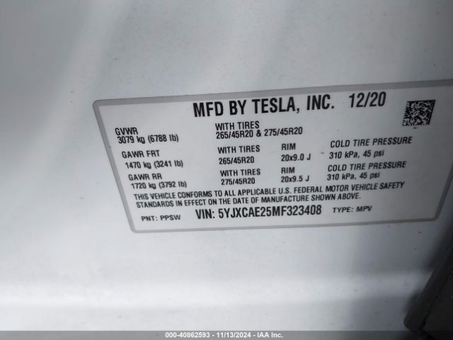 Photo 8 VIN: 5YJXCAE25MF323408 - TESLA MODEL X 