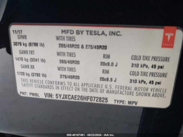 Photo 8 VIN: 5YJXCAE26HF072825 - TESLA MODEL X 