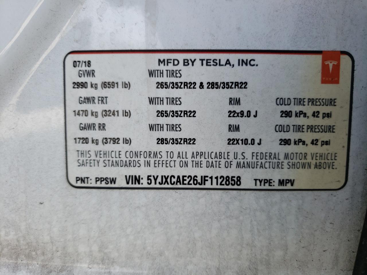 Photo 12 VIN: 5YJXCAE26JF112858 - TESLA MODEL X 