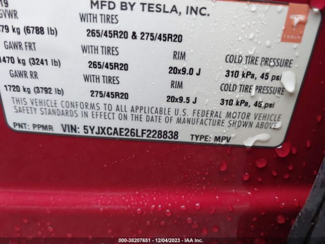 Photo 8 VIN: 5YJXCAE26LF228838 - TESLA MODEL X 