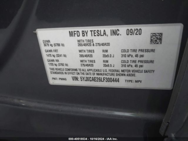 Photo 8 VIN: 5YJXCAE26LF300444 - TESLA MODEL X 