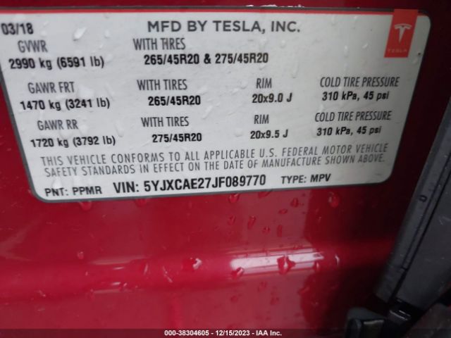 Photo 8 VIN: 5YJXCAE27JF089770 - TESLA MODEL X 