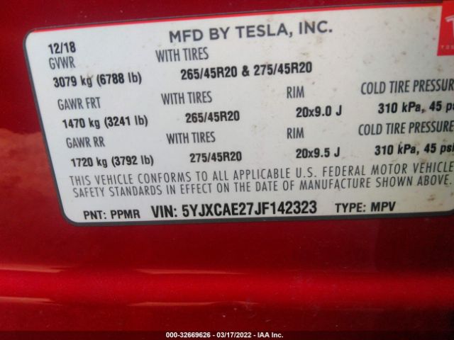 Photo 8 VIN: 5YJXCAE27JF142323 - TESLA MODEL X 