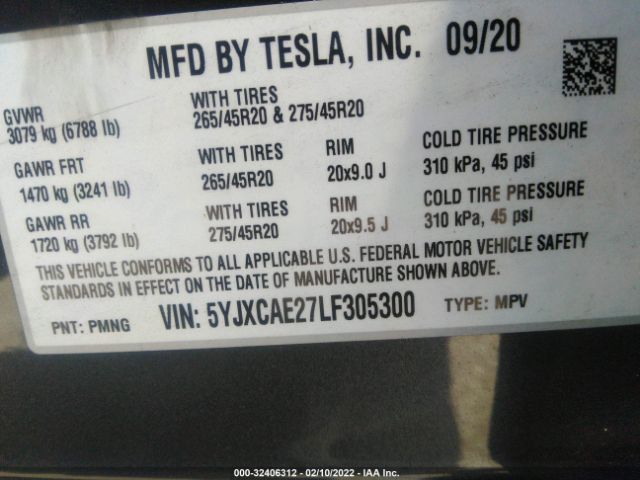 Photo 8 VIN: 5YJXCAE27LF305300 - TESLA MODEL X 