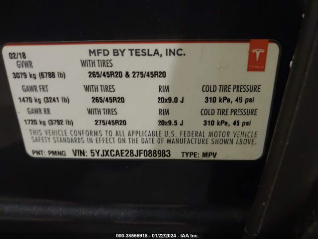 Photo 8 VIN: 5YJXCAE28JF088983 - TESLA MODEL X 