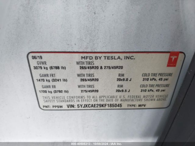 Photo 8 VIN: 5YJXCAE29KF185045 - TESLA MODEL X 