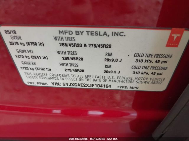 Photo 8 VIN: 5YJXCAE2XJF104164 - TESLA MODEL X 