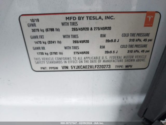 Photo 8 VIN: 5YJXCAE2XLF220273 - TESLA MODEL X 