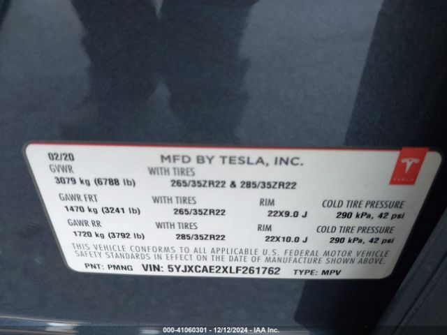 Photo 8 VIN: 5YJXCAE2XLF261762 - TESLA MODEL X 