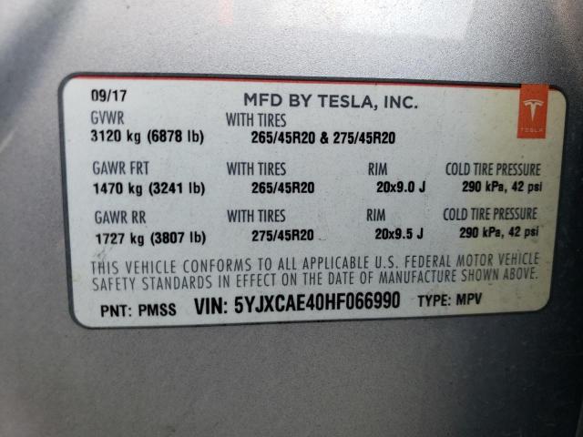 Photo 11 VIN: 5YJXCAE40HF066990 - TESLA MODEL X 