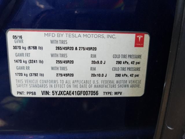 Photo 9 VIN: 5YJXCAE41GF007056 - TESLA MODEL X 