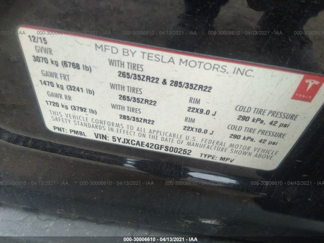 Photo 8 VIN: 5YJXCAE42GFS00252 - TESLA MODEL X 