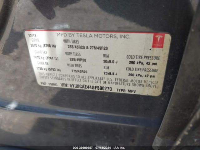 Photo 8 VIN: 5YJXCAE44GFS00270 - TESLA MODEL X 