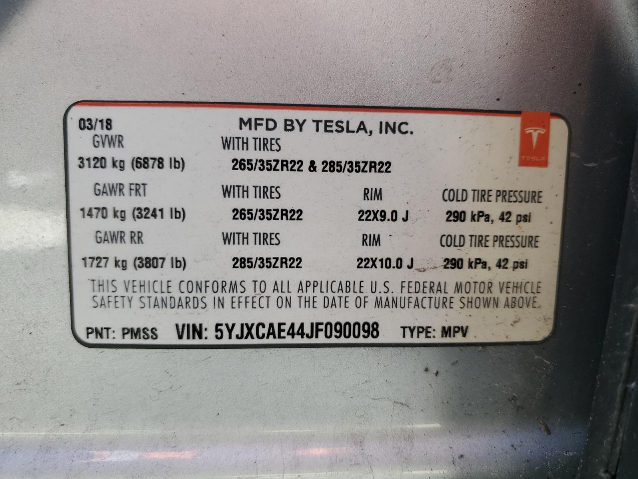 Photo 12 VIN: 5YJXCAE44JF090098 - TESLA MODEL X 