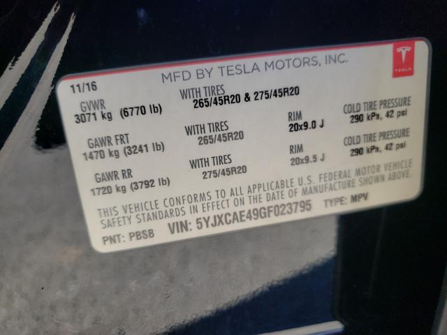 Photo 9 VIN: 5YJXCAE49GF023795 - TESLA MODEL X 