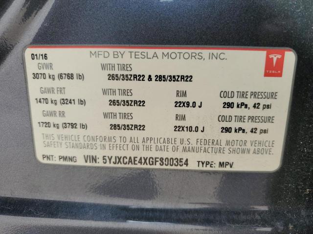 Photo 12 VIN: 5YJXCAE4XGFS00354 - TESLA MODEL X 