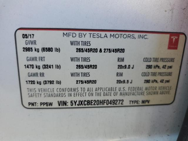 Photo 12 VIN: 5YJXCBE20HF049272 - TESLA MODEL X 